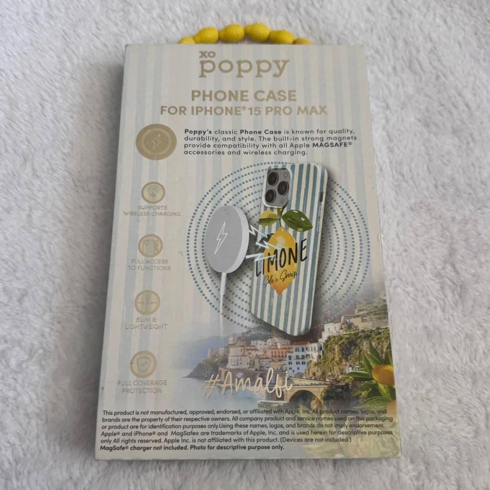 XO Poppy for iPhone 15 Pro Max Case MagSafe Amalfi Limone Blue Stripe NIP
